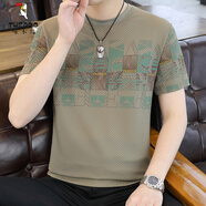 啄木鳥(niǎo)（TUCANO）成熟男人新款夏季冰絲圓領(lǐng)t恤透氣涼感半袖大碼速干30-50歲體恤衫 003卡其 輕奢冰絲 M