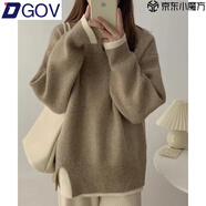 DGOV中長款毛衣女春秋季外穿2025新款韓系寬松慵懶風假兩件針織衫加厚 燕麥 2XL 130--150斤