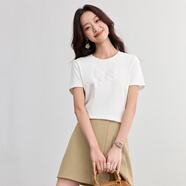 尚都比拉（Sentubila）短袖t恤女夏季新款簡(jiǎn)約圓領(lǐng)蝴蝶結(jié)發(fā)泡印花寬松顯瘦上衣 白色 M 100-115斤