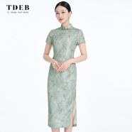 TDEB優(yōu)雅印花真絲旗袍女夏季新款高端桑蠶絲宴會中式禮服桑蠶絲連衣裙 415嫩綠花 2XL
