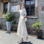 拉夏貝爾（La Chapelle）碎花連衣裙女夏2025新款設(shè)計(jì)感氣質(zhì)收腰顯瘦V領(lǐng)茶歇法式系A(chǔ)型大擺 花色  M 建議100-109斤