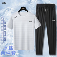 北面羽王北面戶外運(yùn)動夏季男女款冰.絲套裝輕薄速干透氣寬松降溫兩件套 白t+直.筒黑長褲 冰絲套裝 3XL (145-160斤)