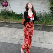 歌詩靚廣州普寧女裝（80-140斤）穿的巨好看的碎花連衣裙女2025新款今流 黑色開.衫 M 建議80至100斤