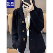羅蒙（ROMON）毛衣開衫外套女西裝領(lǐng)純色顯瘦寬松2025秋冬新款休閑長(zhǎng)袖針織衫潮 經(jīng)典黑 均碼 -95-130斤