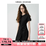 VEGA CHANG連衣裙女2025新款夏新款極簡風(fēng)不規(guī)則裙擺收腰顯瘦小個子連衣短裙 暗夜黑 XL
