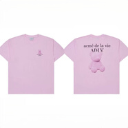 ADLV【尹凈漢同款】韓國ADLV短袖玫紅色寬松圓領(lǐng)t恤 男女同款情侶款 毛絨熊淺粉色 均碼 1碼