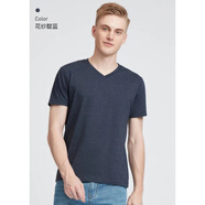 班尼路 BALENO88602702班尼路男款夏季休閑短袖時(shí)尚V領(lǐng)純色T恤衫男女可穿 B26-花紗靛藍(lán)_可能瑕疵 S _165