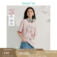 茵曼（INMAN）純棉卡通字母印花T恤2025夏季女裝新款休閑百搭寬松短袖上衣 藕粉色 S
