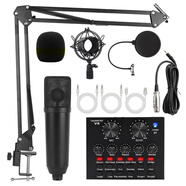 品怡 跨境英文直播聲卡bm800麥克風(fēng)話(huà)筒懸臂手機聲卡套裝播客全套 u87黑色+黑v8