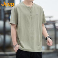 吉普（JEEP）美國正品純棉亨利領(lǐng)t恤衫春秋季男士純色寬松運(yùn)動(dòng)休閑打底上衣服 255淺綠色常規(guī) 【國際大牌】 L 【適合130斤左右】
