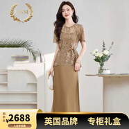 LIIS輕奢國際高檔品牌刺繡連衣裙高級感2026夏季新款網(wǎng)紗蕾絲上 香檳色 XL 建議115-125斤