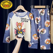 G.DUCKKIDS兒童睡衣春秋季長(cháng)袖男童女童寶寶家居服小男孩卡通哆啦A夢(mèng)套裝薄 【男童套裝】貓和老鼠 50 18碼【建議身高150-160CM】