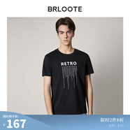 Brloote/巴魯特男士短袖T恤棉舒適時尚休閑個性印花圓領休閑T恤衫男夏季 黑色7 165/88A