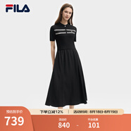 FILA斐樂(lè )官方女子連衣裙2025夏新款時(shí)尚休閑簡(jiǎn)約修身短袖連身裙 正黑色-BK S 160/80A/S