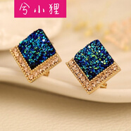 兮小貍 銀耳釘女款新娘紅色耳環(huán)韓版可愛(ài)甜美玫瑰花時(shí)尚氣質(zhì)山茶耳扣潮 寶藍(lán)色 方形耳釘1.5cm