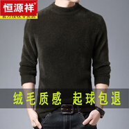 恒源祥2025冬季仿水貂絨毛衣男半高領(lǐng)加絨加厚保暖男士羊毛打底衫針織衫 軍綠 M-165