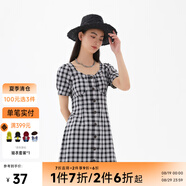 美特斯邦威格紋連衣裙女夏季新款舒適時(shí)尚校園風(fēng)高腰黑色女士裙子 影黑 S 155 80A