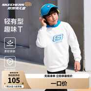 Skechers斯凱奇童裝男女童春秋季休閑上衣衛(wèi)衣運動舒適兒童套頭衫L324K078 棉花糖白/0074 170 cm