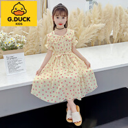 G.DUCKKIDS女童連衣裙兒童沙灘裙子長裙公主紗裙雪紡夏裝2023新款中大童女孩 波點(diǎn)黃色 140