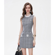 AUI格蕾灰小香風(fēng)氣質(zhì)無(wú)袖連衣裙女2025夏新款小眾蕾絲氣質(zhì)修身包臀裙 格雷灰 XL