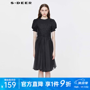 S.DEER圣迪奧女裝圓領(lǐng)繡花網(wǎng)紗拼接時(shí)尚百搭個(gè)性連衣裙S22281218 黑色/91 S 160