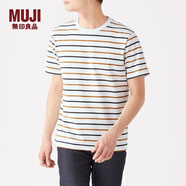 無印良品 MUJI 男式 印度棉天竺編織 條紋短袖T恤 M9SB235 黃色X橫條 S
