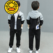G.duck品牌童裝兒童套裝男童春秋2026新款中大童洋氣休閑男孩衣服衛衣 個(gè)性休閑套裝黑色 150 【建議身高140-145厘米】