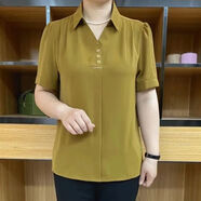 高檔短袖襯衫夏季寬松遮肚子顯瘦時(shí)尚純色上衣CLjn女士T恤小衫jd 秋香黃短袖 L x 適用90-115斤