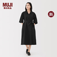 無(wú)印良品（MUJI）女式 易干平紋七分袖連衣裙女裝裙子25年秋季新品連身裙 BC2NSC5A 黑色 XL （165/92A）