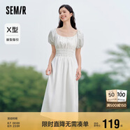 森馬連衣裙女溫柔氣質(zhì)白月光夏季法式方領(lǐng)收腰中長裙107424114036