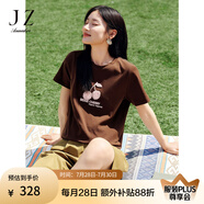 玖姿·安娜蔻【蜜意生活】活力減齡櫻桃釘珠短袖T恤女2025夏季新款 咖啡 L