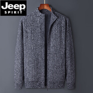 JEEP SPIRIT加絨毛衣外套男加厚秋冬季保暖立領(lǐng)針織衫拉鏈開(kāi)衫寬松百搭毛線衣 深灰色 M