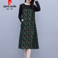 皮爾卡丹（pierre cardin）碎花雪紡印花拼接連衣裙2025春秋新款韓版時(shí)尚修身氣質(zhì)中長(cháng)裙針織 綠色 M 建議90-100斤