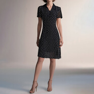 瑪品（Mapping）香港輕奢女裝大牌新款氣質(zhì)收腰顯瘦打底裙洋氣黑色波點(diǎn)雪紡連衣裙 黑色 （現貨可退換） 3XL [120-130斤]