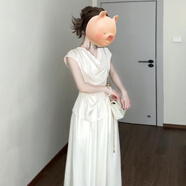 珂梵圖法式氣質(zhì)白色垂折領(lǐng)洋裝女夏季2025新款高級感巨好看一整套裝長(cháng)裙 [米白色套裝][夏日絕美巨好看套 55/60kg/L 均碼
