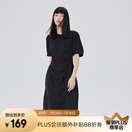 艾萊依（ERAL）商場同款連衣裙女夏季新款法式時尚顯瘦碎花清新印花泡泡袖連衣裙 炭黑 M 160/84A