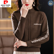 皮爾卡丹（pierre cardin）女士韓版寬松氣質(zhì)打底半高領(lǐng)上衣2025秋冬加厚毛衣女保暖針織衫潮 咖啡色 S 建議80-95斤