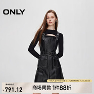 ONLY春夏復古風長袖套裝收腰PU短裙連衣裙女|12437Y006 H1Z 黑色 M (165) 84A