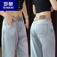羅蒙（ROMON）高端水洗復古牛仔褲男款春秋季2025新款男褲淺色闊腿寬松直筒褲子 V8-K66款冰雪銀灰色 厚款 33 碼