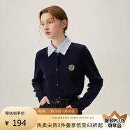 范思藍(lán)恩麥穗花語 學(xué)院風(fēng)假兩件針織衫上衣女毛衣開衫24FS11309 藏青 M