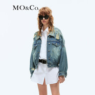 MO&Co.2024春新品手縫鉆飾破洞蝙蝠袖土耳其棉牛仔外套
