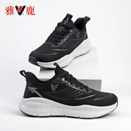 雅鹿運動(dòng)鞋超輕透氣網(wǎng)面跑步鞋男女情侶同款軟彈緩震飛織鞋 黑白【A233-35】 42