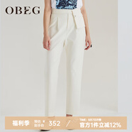 OBEG歐碧倩秋冬簡潔時尚直筒褲女氣質OL通勤毛呢西褲10404035 米白 L /170/40