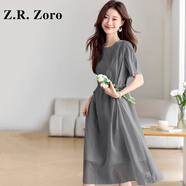 Z.R.Zoro奢侈品連衣裙女2025夏季新款韓版設(shè)計(jì)感口袋系帶收腰顯瘦連衣裙女 高級(jí)灰 XL