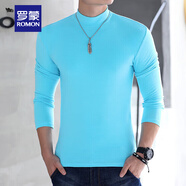 羅蒙（ROMON）男士純棉長(zhǎng)袖t恤半高領(lǐng)打底衫純色修身簡(jiǎn)約休閑中領(lǐng)內(nèi)搭上衣 天藍(lán)色 XL 140斤左右