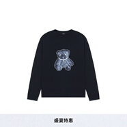 WE11DONE中性男女同款珍珠項鏈圖案小熊印花黑色長(cháng)袖T 黑色 S