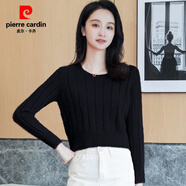 皮爾卡丹水貂絨短款毛衣女小個(gè)子加厚秋冬女裝2026新款高腰上衣打底針織衫 黑色 XL 建議115-125斤穿