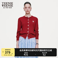 Teenie Weenie小熊女裝春簡(jiǎn)約柔軟親膚毛針織空調(diào)開衫薄款毛衣披肩 紅色 XS