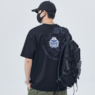 NPZ 港風(fēng)潮牌夏季薄款燙鉆小熊涂鴉潮流休閑時(shí)尚大碼圓領(lǐng)短袖T恤男 黑色 XL 【130-145斤】