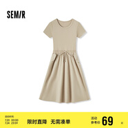 森馬連衣裙女修身收腰夏季假兩件圓領(lǐng)拼接針織長(zhǎng)裙101324114016